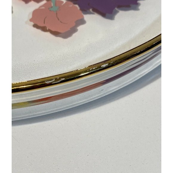 Vintage Duralex Floral Serving Plate w/Gold Rim Signed Audrey Made in France - Picture 7 of 8